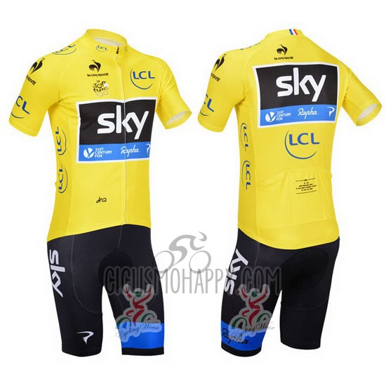 Sky Lider Cycling Jersey Bib Short 2013 Men Short Sleeve Yellow and Black